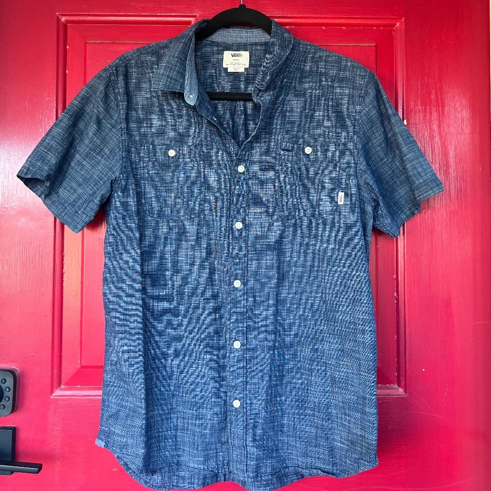 Vans Men's Small Blue Short Sleeve Button Up Shirt Summer Outdoor Breathable